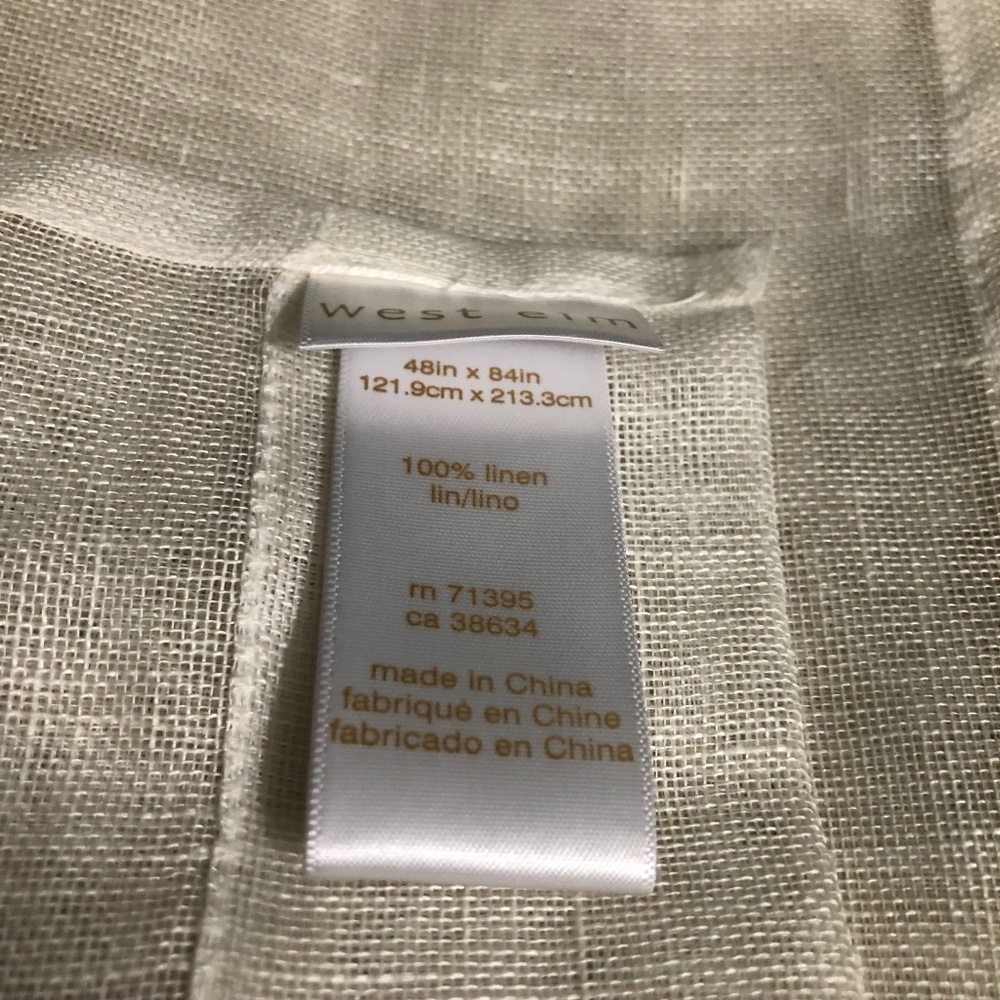 West Elm 48 x 84 set of 2 sheer European flax linen curtain panels Alabaster - Picture 5 of 5